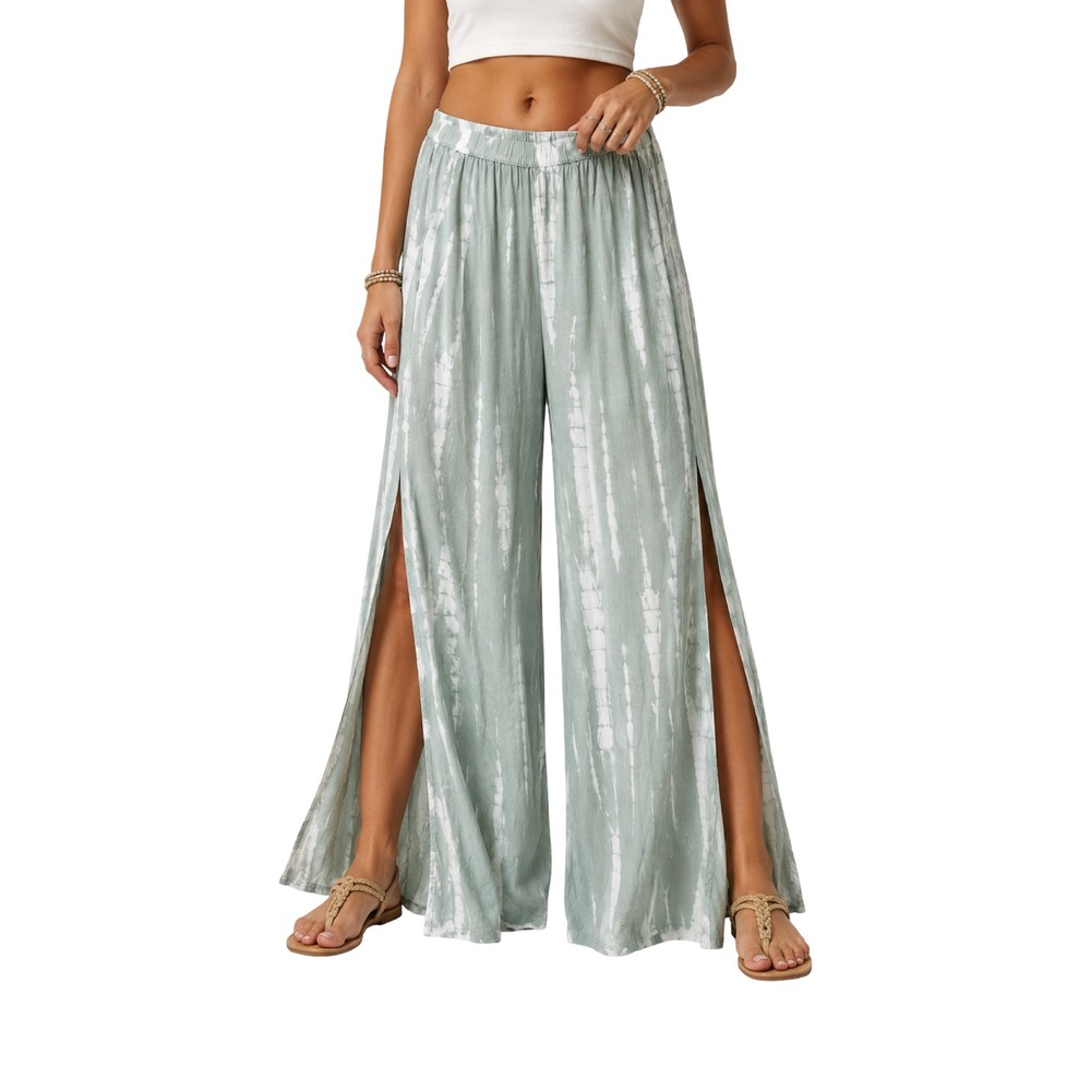 Kiwi & Punch Palazzo Pants Women's S Sage Gray Split Leg Tie Dye